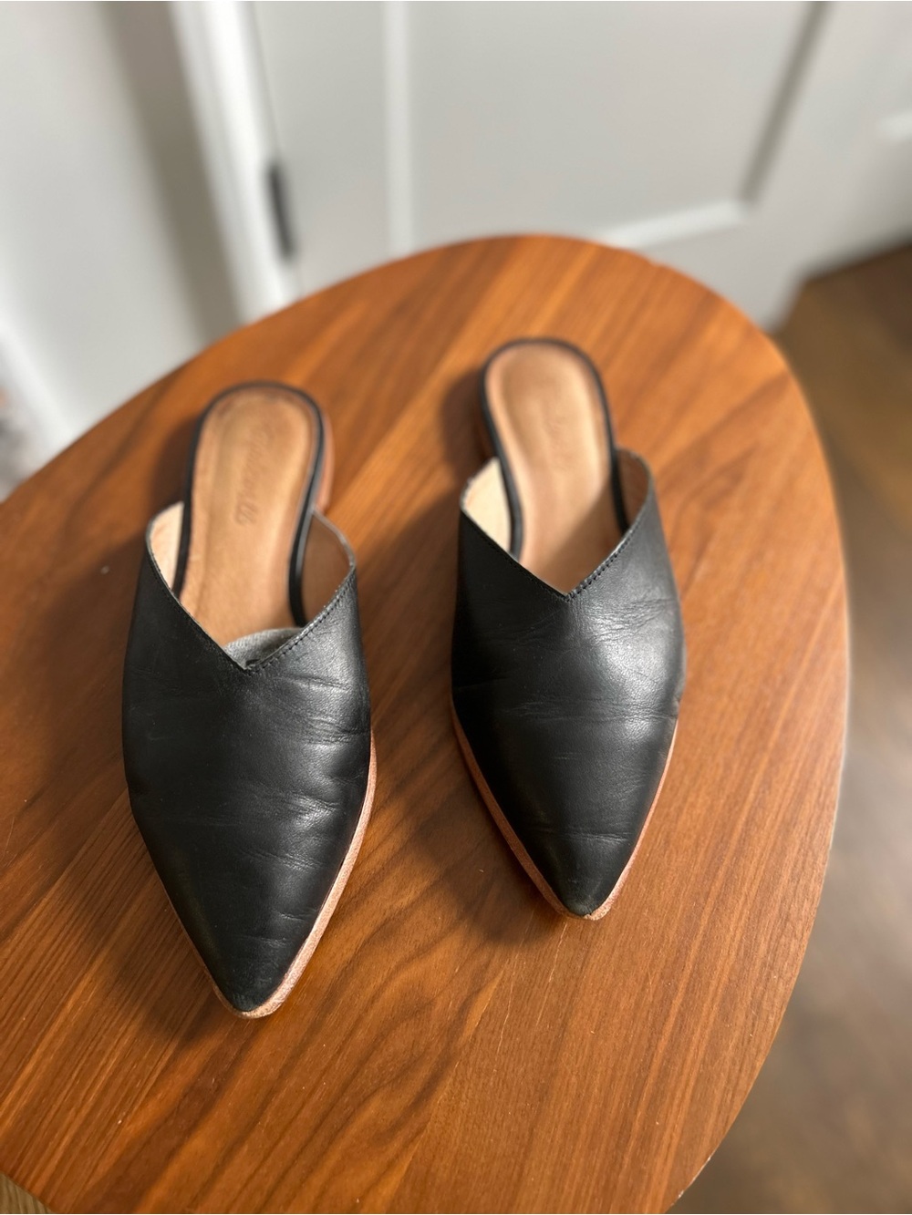 Madewell Black Pointed Leather Mule Slides